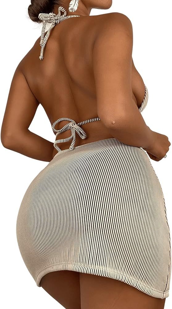 SweatyRocks Women's 3 Piece Zebra Striped Bikini Swimsuit Set & Beach Skirt Set Bathing Suit | Amazon (US)