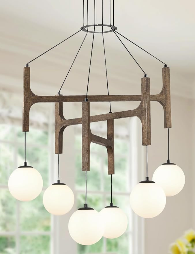 Large Black Farmhouse Wood Chandelier, 6-Lights Rustic Dining Room Light Fixtures Over Table Hang... | Amazon (US)