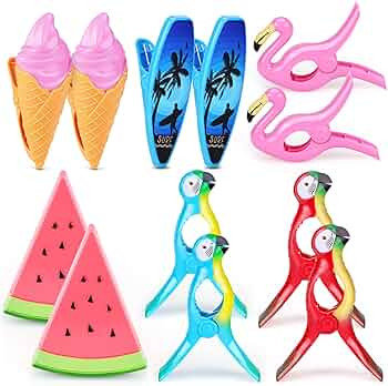 12 Pcs Beach Towel Clips for Beach Chair Flamingo Parrot Chair Holders Beach Chair Clips Cute Clo... | Amazon (US)