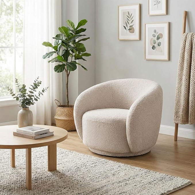 Modern Swivel Accent Chair, Boucle Fabric Upholstered Barrel Chair, 33" Luxury Curved Sofa Chair ... | Amazon (US)