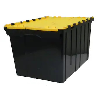 Project Source Commander Medium 12-Gallons (48-Quart) Black/Yellow Heavy Duty Tote with Hinged Li... | Lowe's