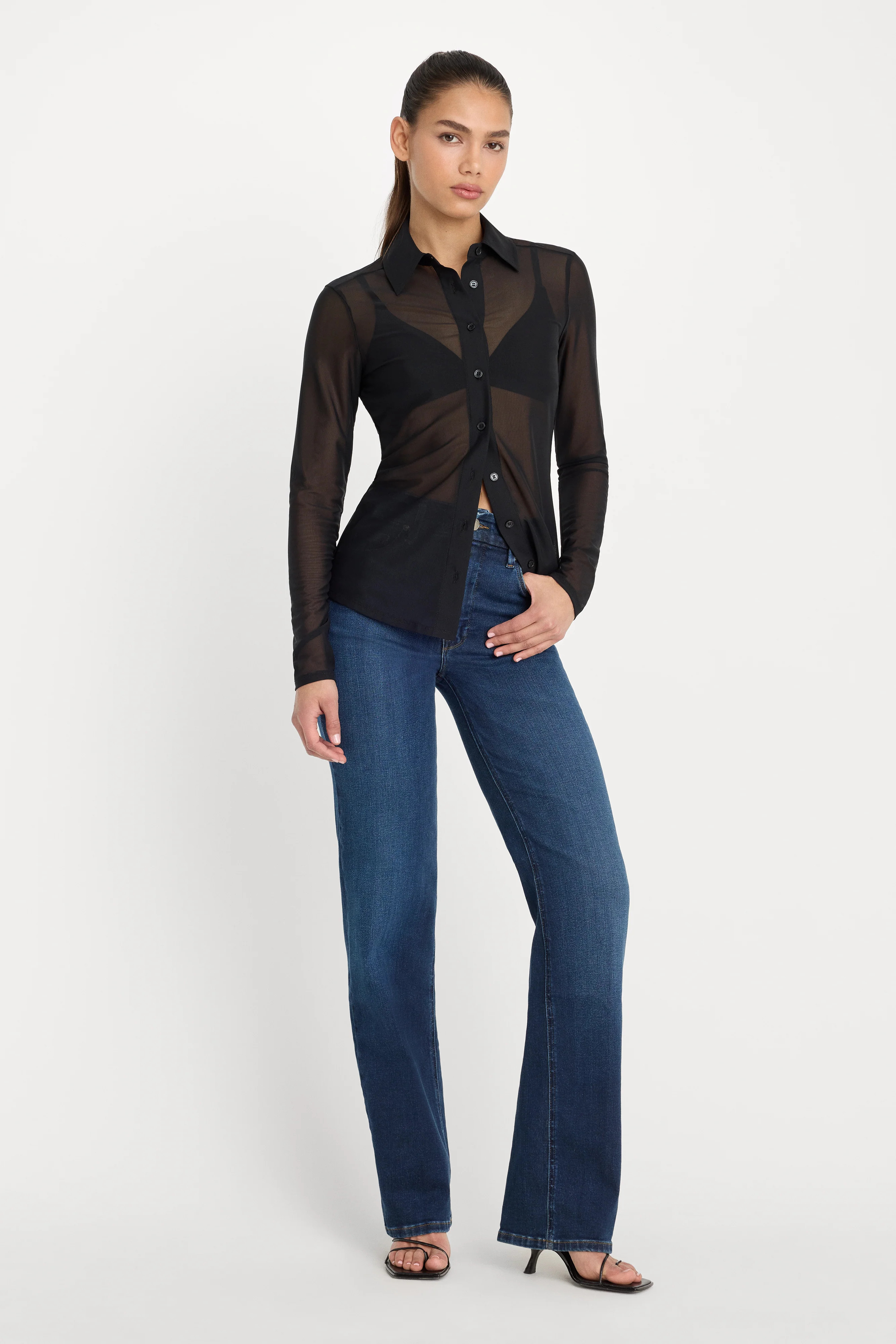 MESH BUTTON UP TOP | BLACK001 - GOOD AMERICAN | Good American