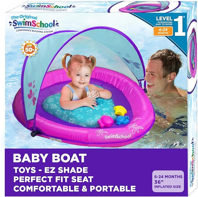SwimSchool Deluxe Baby Boat - 6-24 Months - Baby Pool Float with Splash & Play Activity Center, A... | Amazon (US)