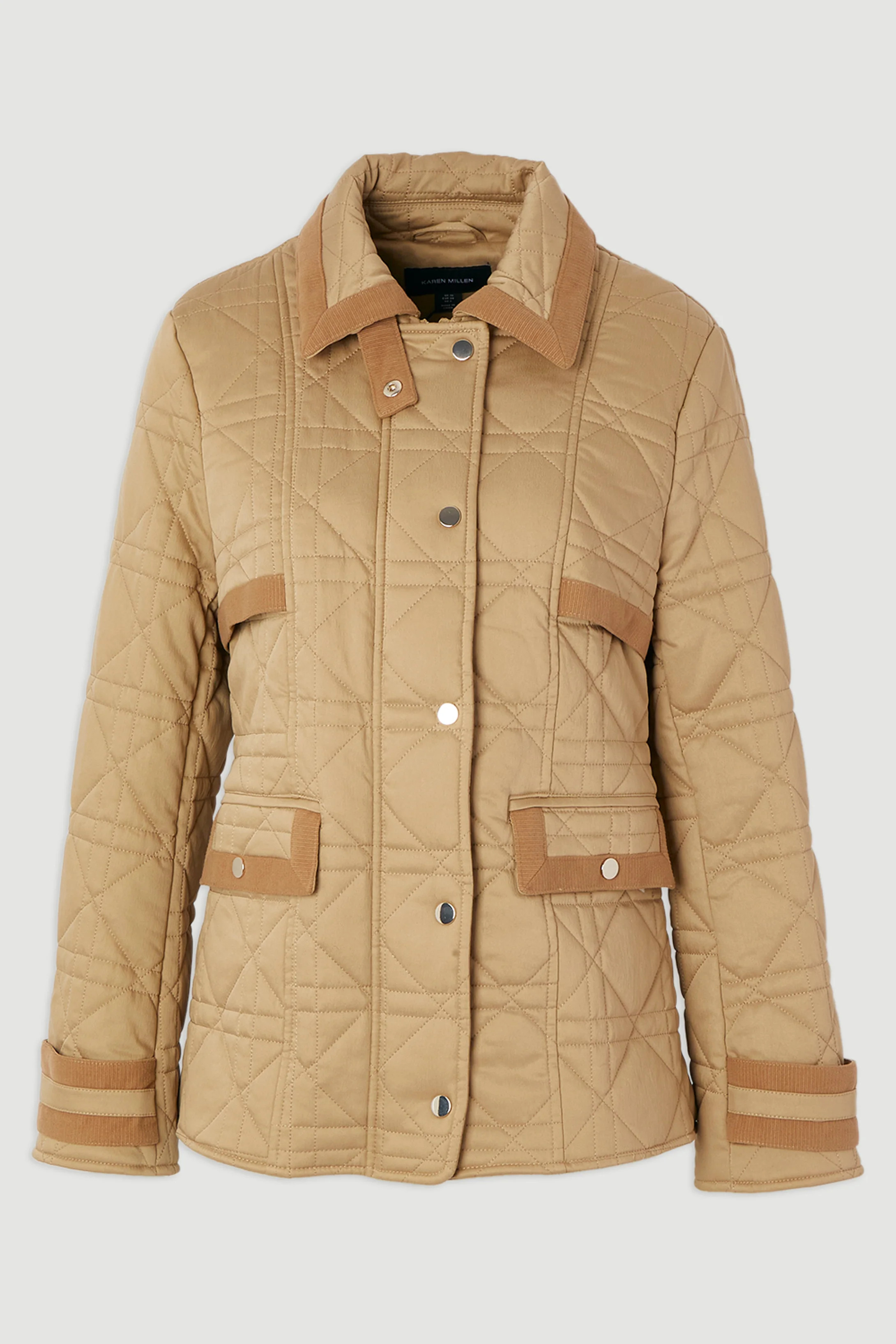 Quilted Padded Cord Mix Short Coat | Karen Millen UK + IE + DE + NL