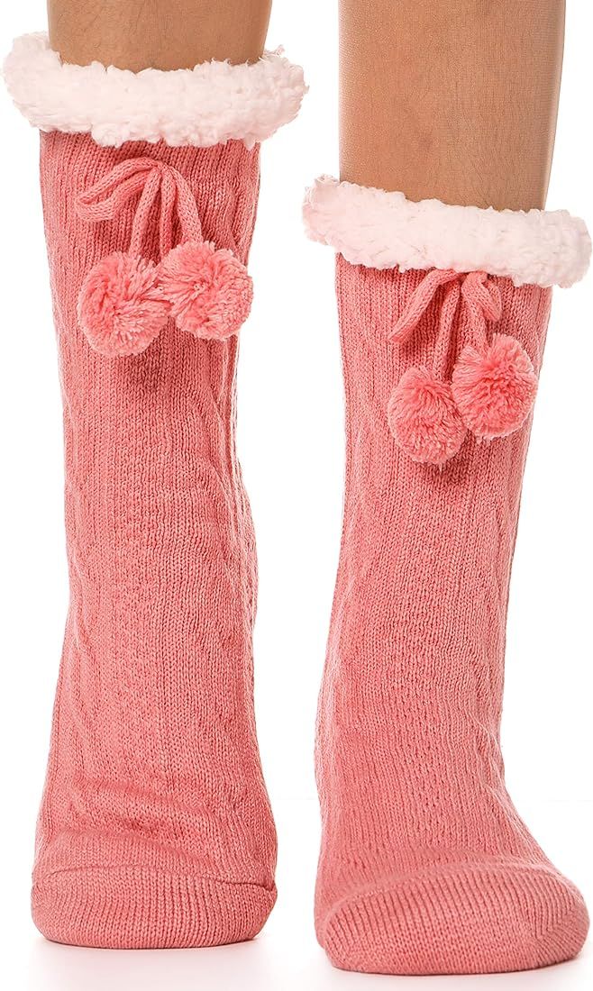 EBMORE Slipper Fuzzy Socks for Women Fluffy Cozy Cabin Winter Warm Soft Fleece Comfy Thick Socks wit | Amazon (US)