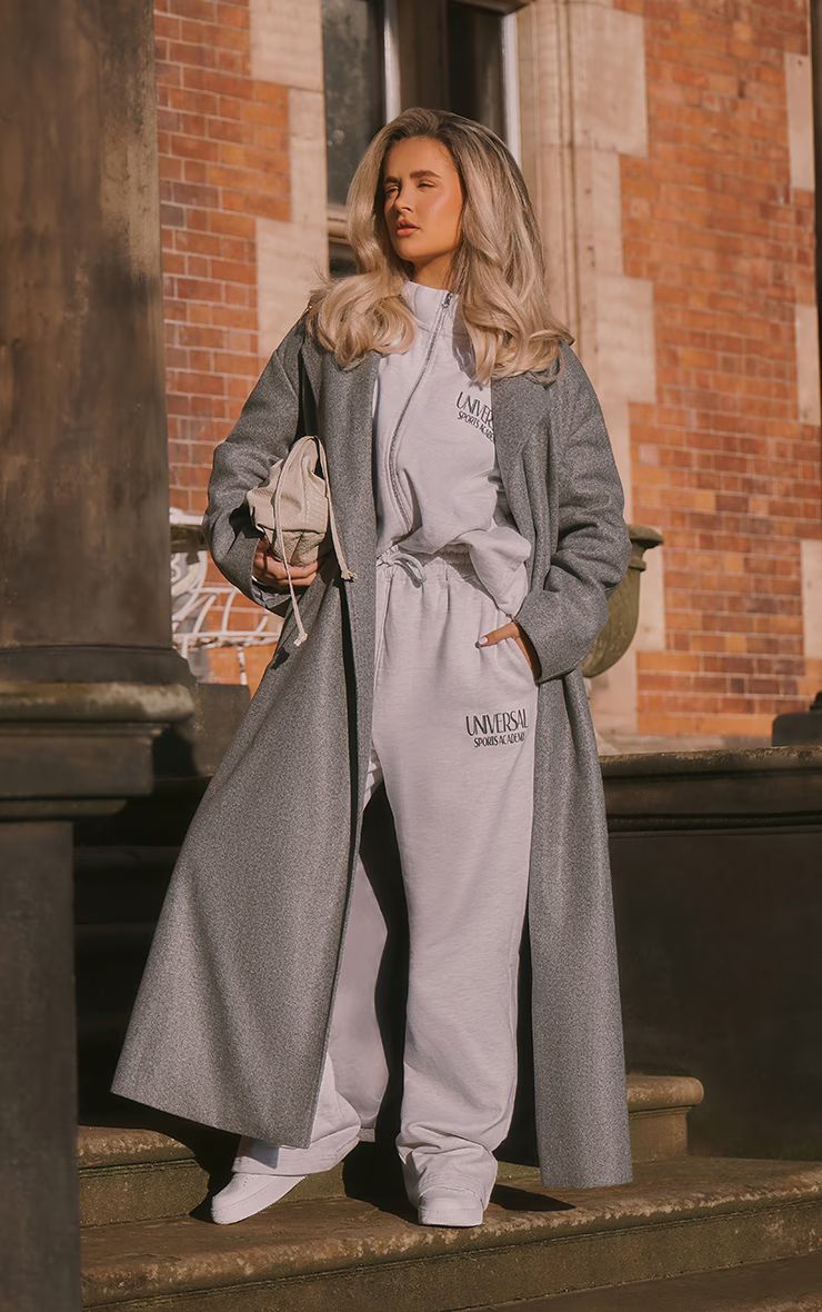 Grey Wool Look Oversized Drop Shoulder Coat | PrettyLittleThing US