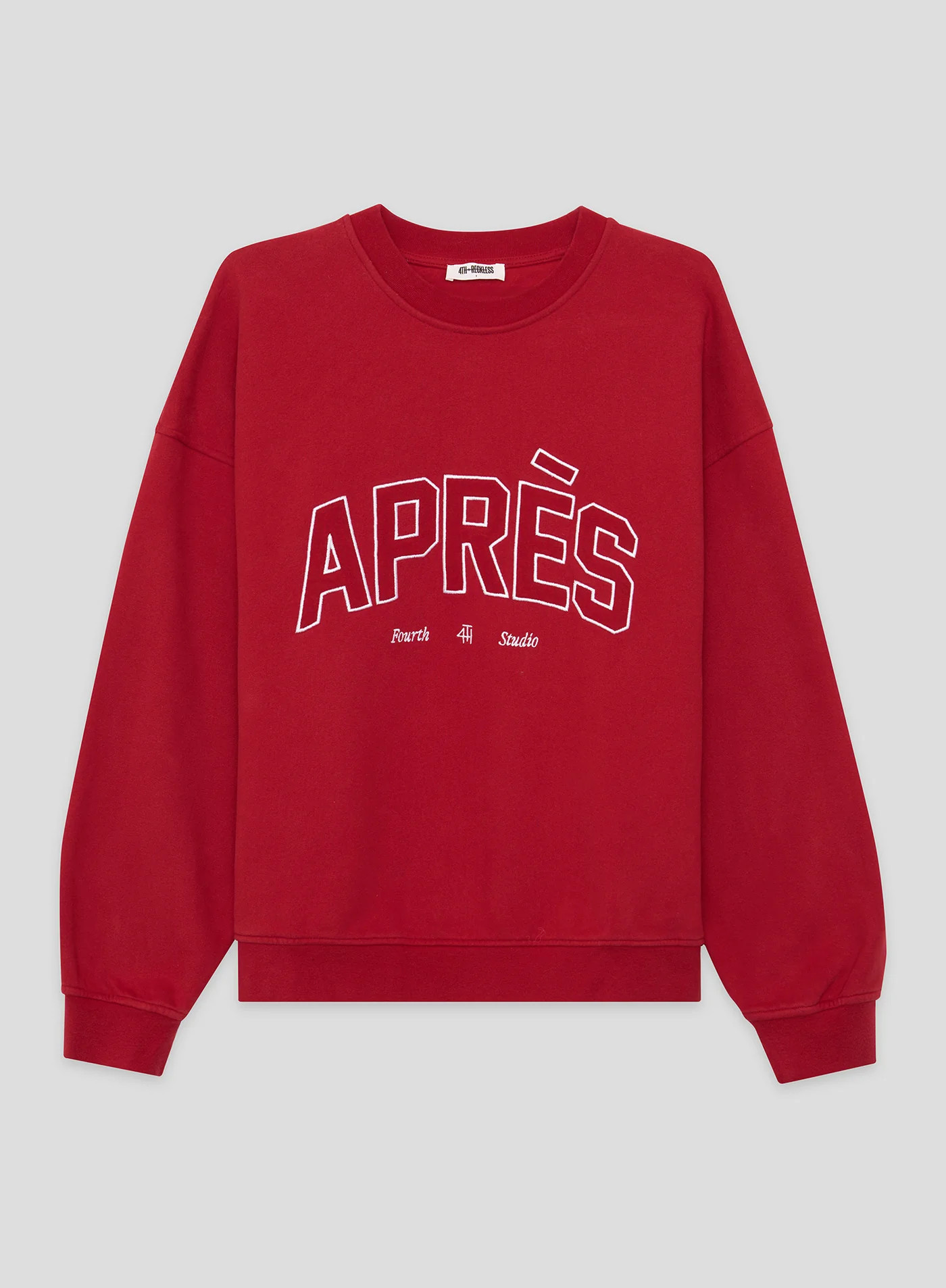 Red Embroidered Apres Slogan Oversized Sweatshirt- Freya | 4th & Reckless