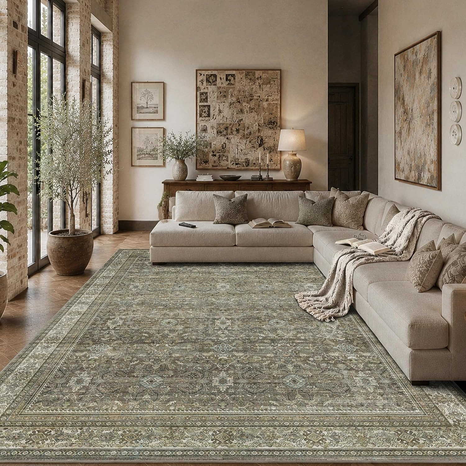 Schweek 8x10 Area Rug Brown Grey Washable Neutral Rugsfor Living Room | Amazon (US)