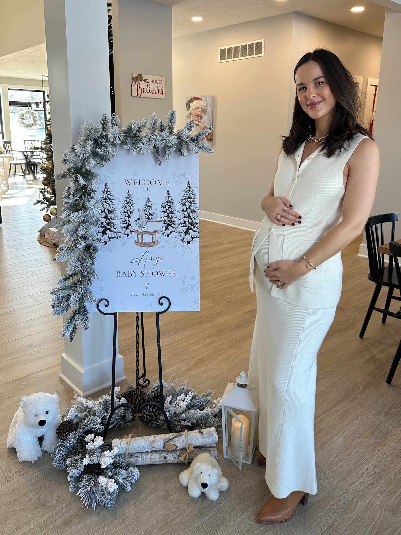 A little peek at my look for my winter baby shower. Truly such a gorgeous and comfortable set, paired with my everyday skin-friendly makeup ❄️

#LTKStyleTip #LTKSeasonal #LTKBeauty