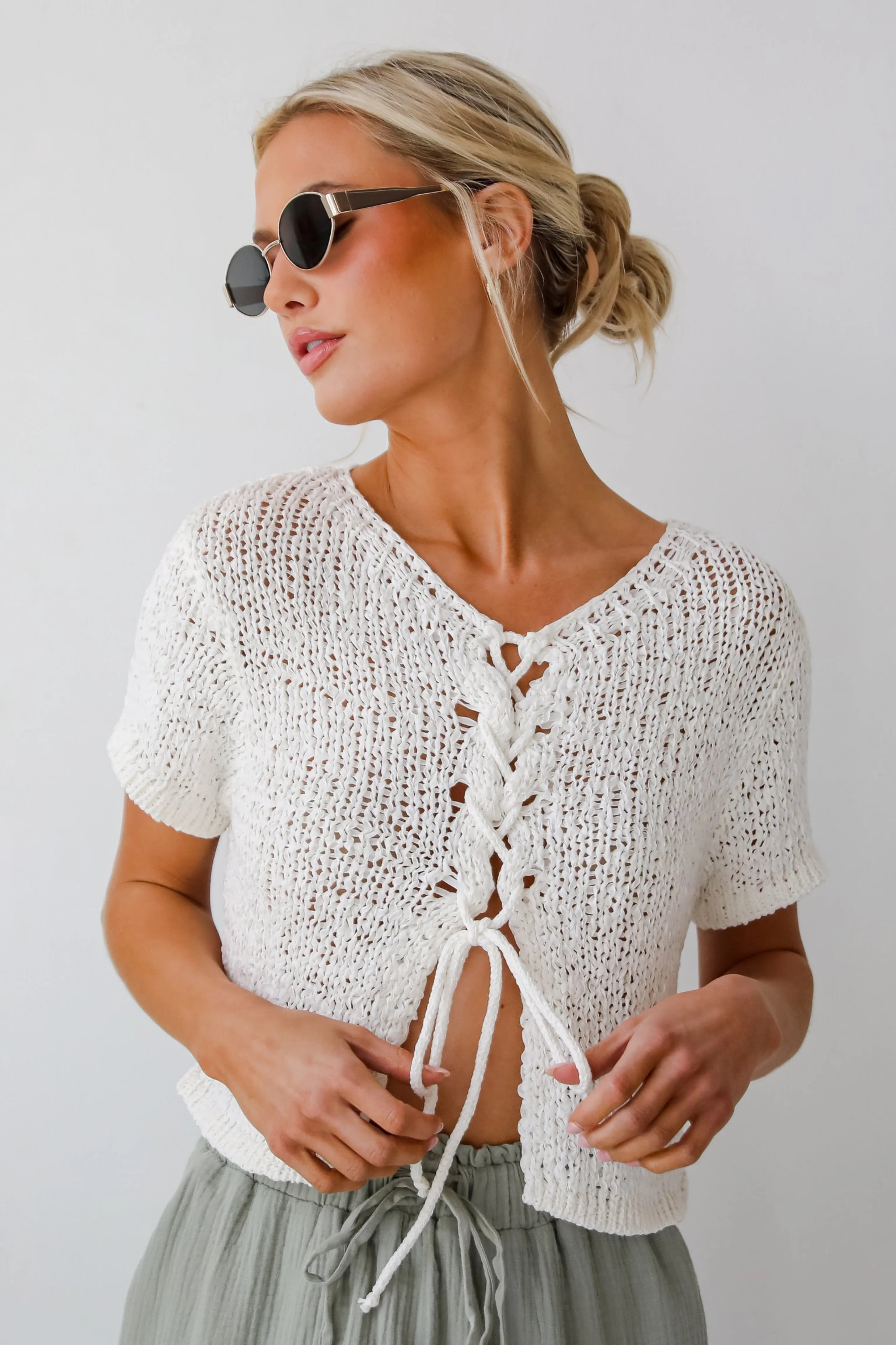 Cute Off White Crochet Knit Top | Trendy Tops | Dress Up | Dress Up