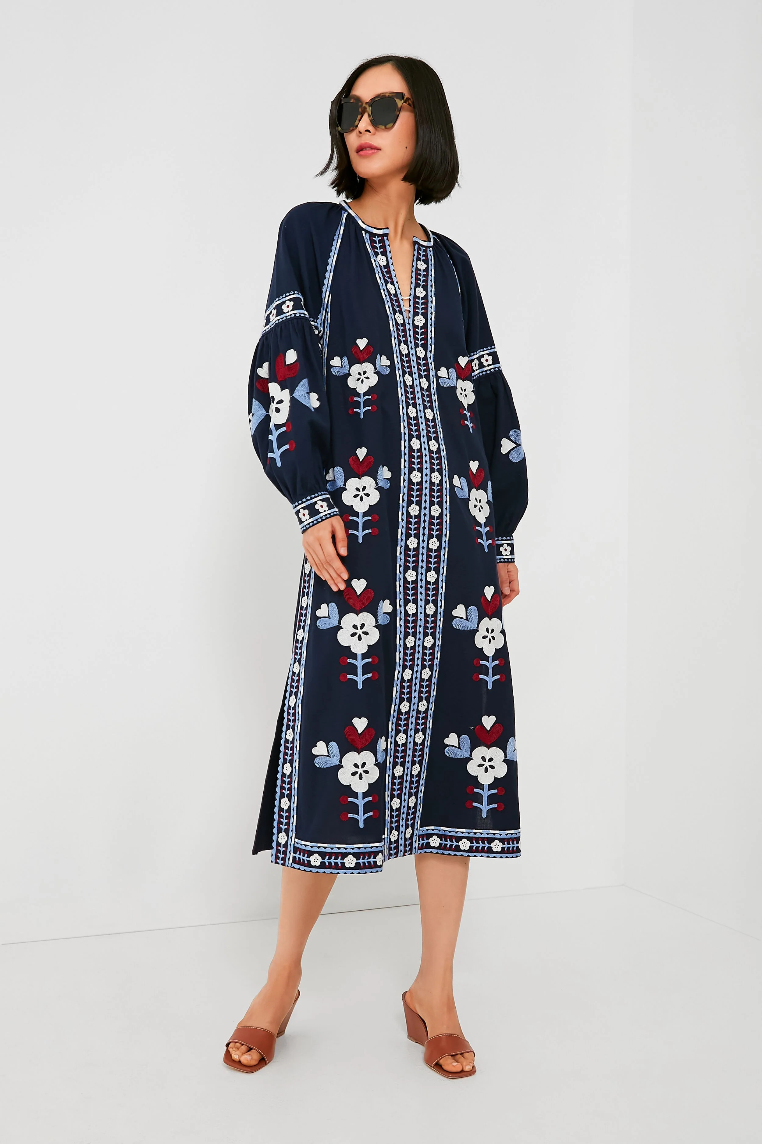Exclusive Navy Shaina Embroidery Long Sleeve Dress | Tuckernuck (US)