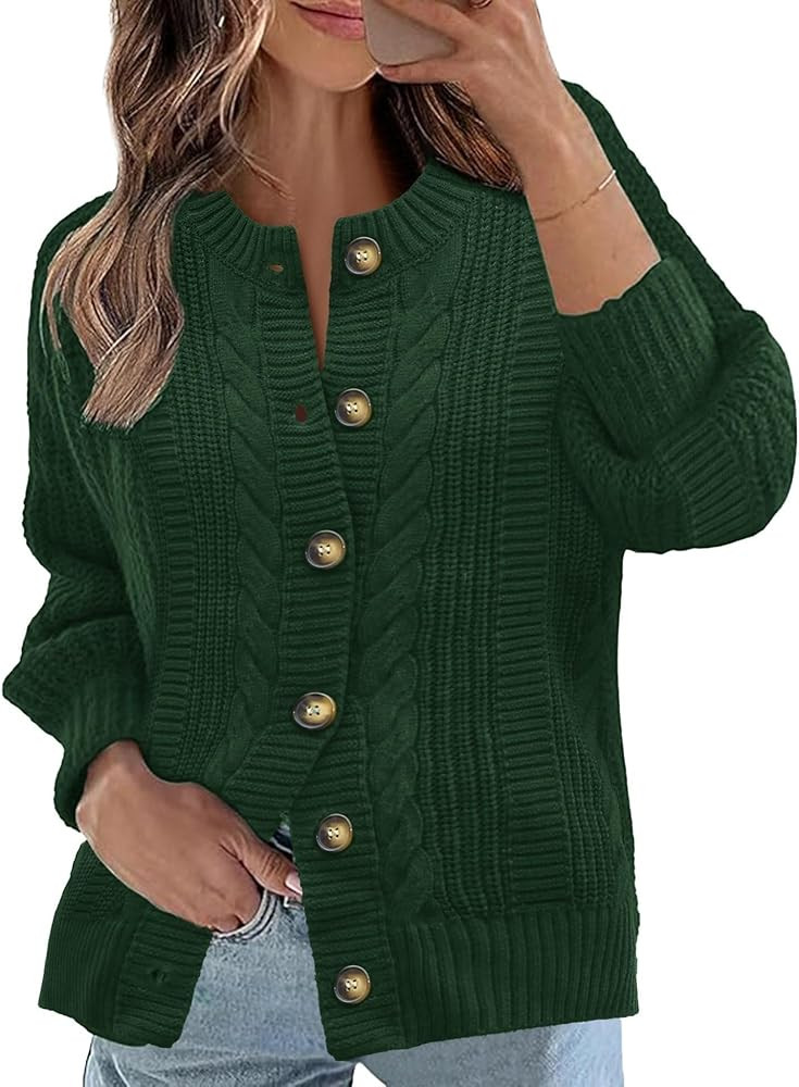 Rapbin Women's Cable Knit Cardigan Open Front Sweater Casual Long Sleeve Button Coats Outerwear | Amazon (US)