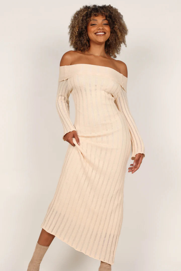 Kennedy Off Shoulder Knit Maxi Dress - Cream | Petal & Pup (US)