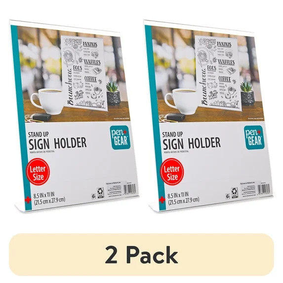 (2 pack) Pen + Gear Standup Sign Holder for Display Stand, Hold for Paper of 8.5" x 11", Clear | Walmart (US)