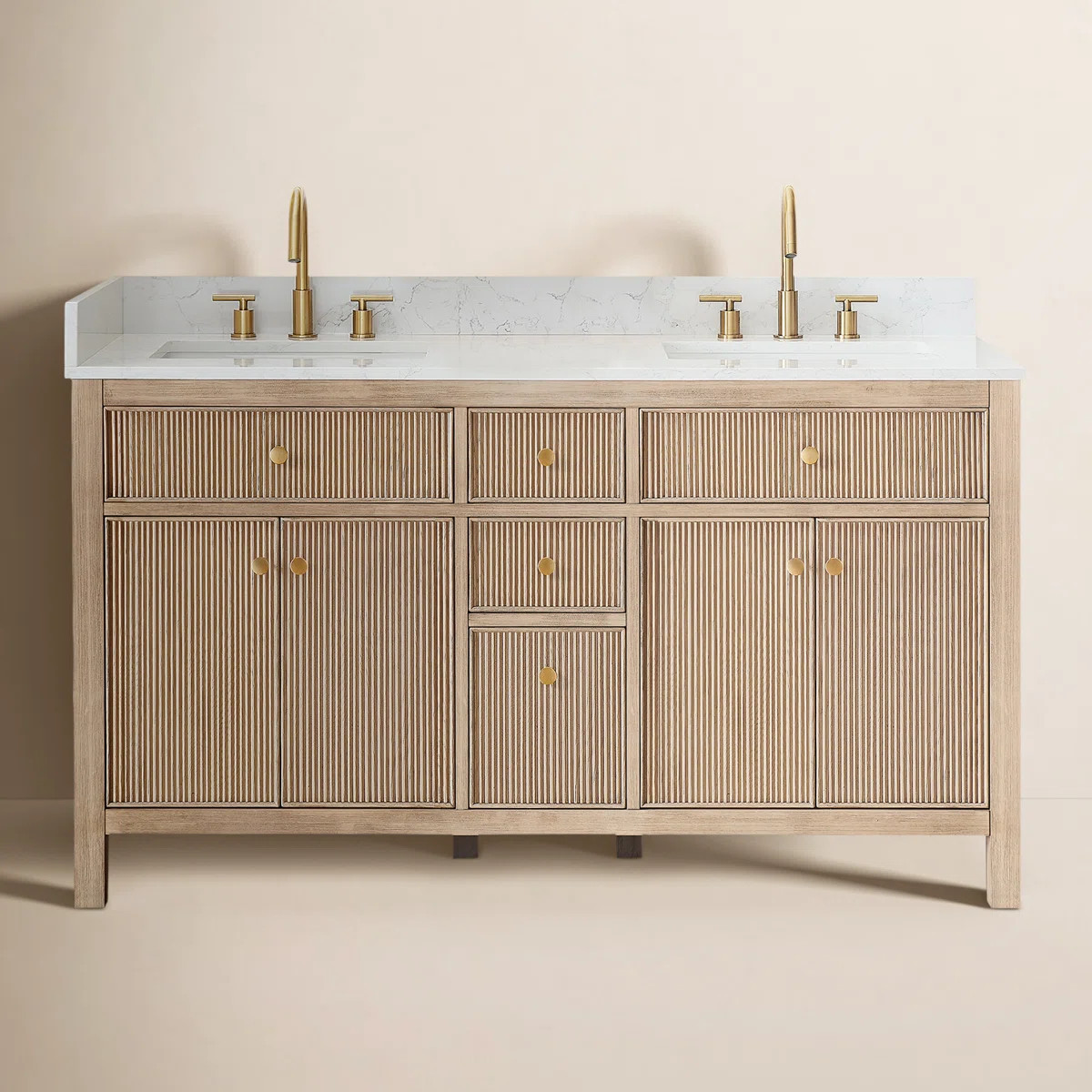 Birch Lane™ Lala 60" Double Bathroom Vanity with Grain White Engineered Stone Countertop withou... | Wayfair North America