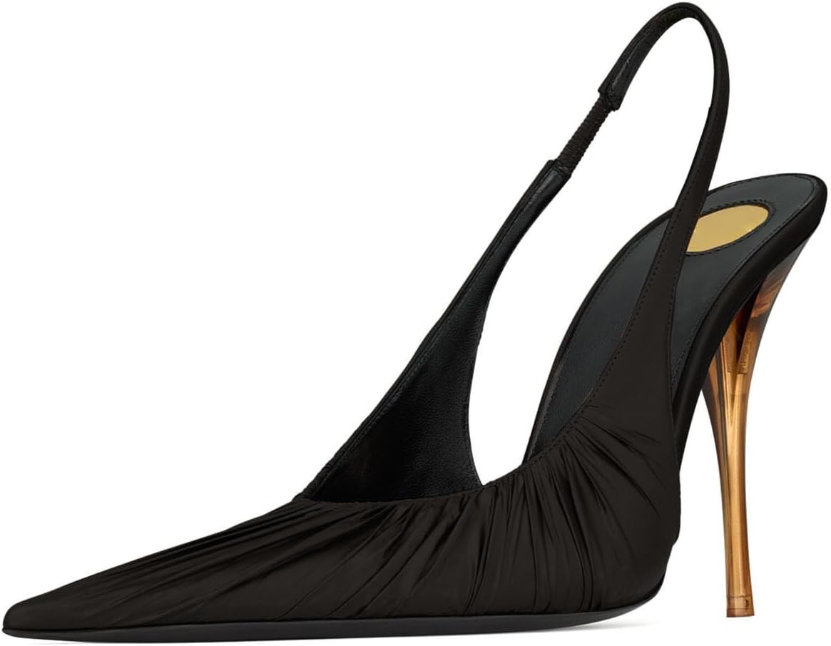 Yishaweiqi Satin Slingback Heels for Women Pointed Toe Ruched Stiletto Pumps Slip On Dress Shoes with Sculptural Heel for Elegant Evening Dinners and Formal Galas | Amazon (US)