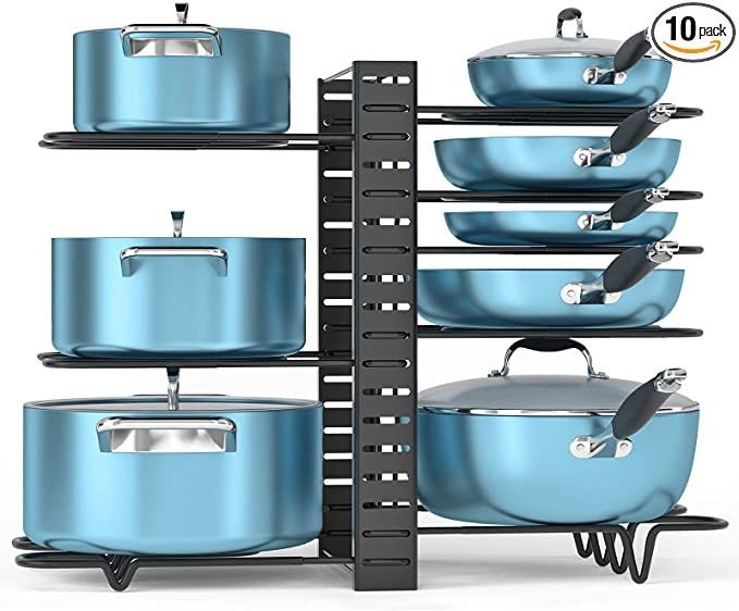 ORDORA Pot and Pan Organizer for Cabinet, 8 Tier Pot Rack with 3 DIY Methods, Adjustable Pot & Pa... | Amazon (US)