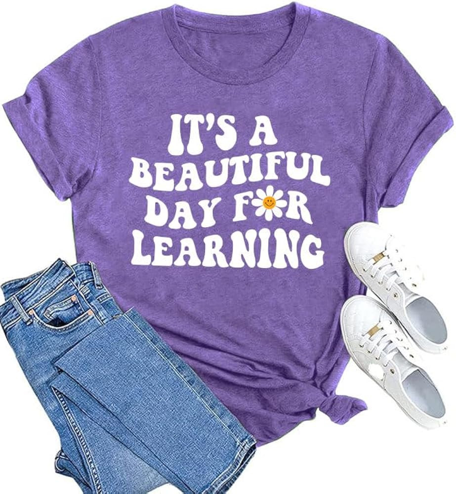 MAIHUN Women Teacher Life Shirt Teacher Gift Short Sleeve Shirts Its a Beautiful Day for Learning... | Amazon (US)