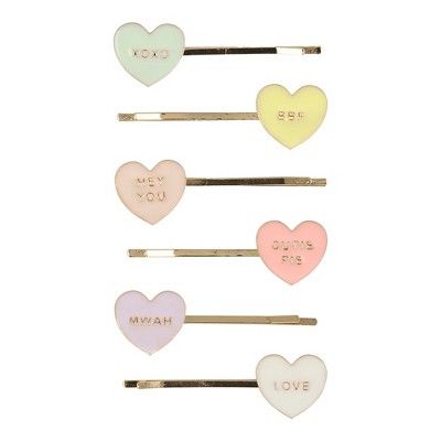 Meri Meri - Love Hearts Enamel Hair Slides - Costume hair - Valentine's Day - 6ct | Target