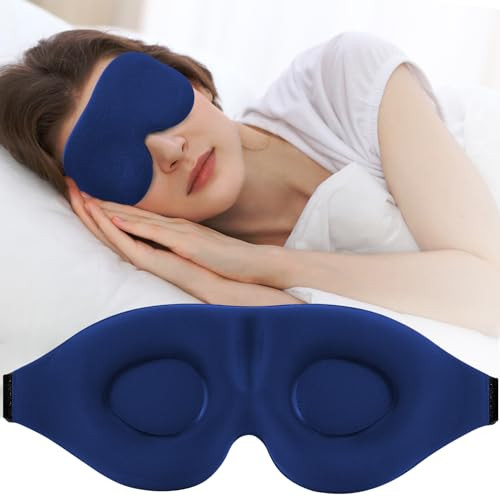ZGGCD 3D Sleep Mask for Side Sleeper, Light Blocking Sleeping Eye Mask for Women Men, Contoured Cup Night Blindfold, Luxury Eye Cover Eye Shade with Adjustable Strap for Travel, Nap, Blue | Amazon (US)