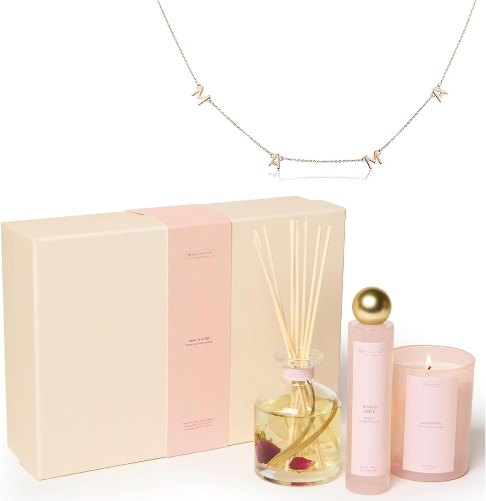 Benevolence LA Beach Rose Gift Box and Mama Necklace Gift Set for Women | Scented Soy Candle, Ree... | Amazon (US)