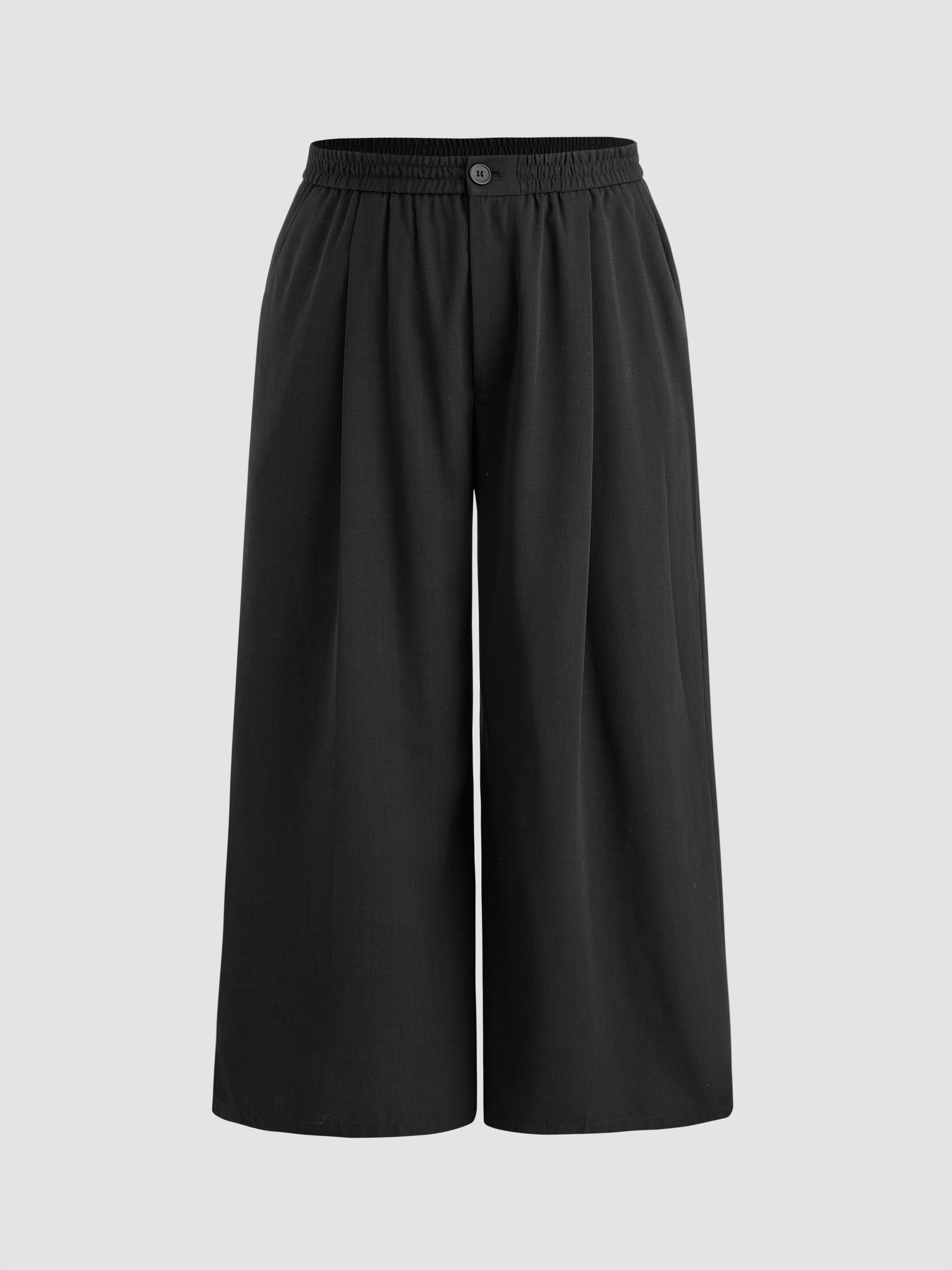 Woven Solid High Waist Pleated Pocket Wide Leg Trousers Curve & Plus For Daily Casual Work | Cider