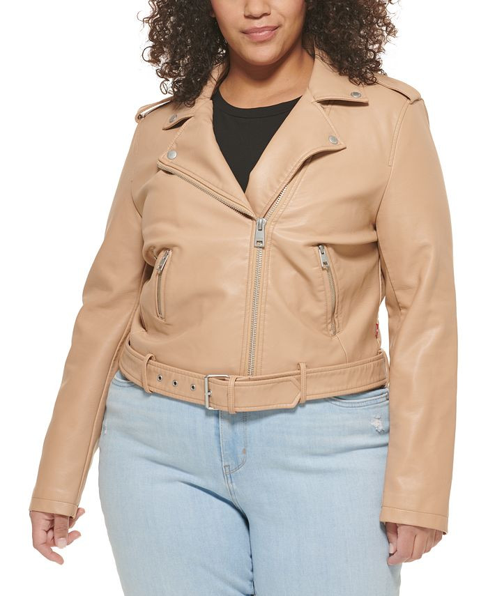 Levi's Plus Size Faux Leather Belted Motorcycle Jacket & Reviews - Coats & Jackets  - Plus Sizes ... | Macys (US)