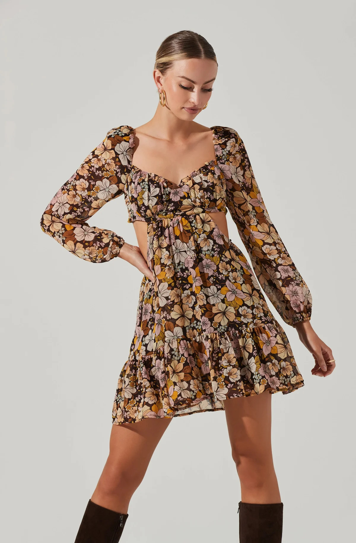 Teyla Floral Cutout Long Sleeve Mini Dress | ASTR The Label (US)