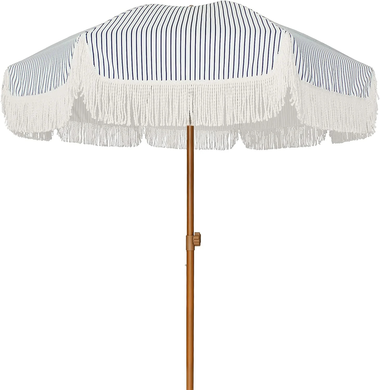 AMMSUN 7ft Patio Umbrella with Fringe Outdoor Tassel Umbrella UPF50+ Tilt - Navy Blue Stripes - W... | Walmart (US)