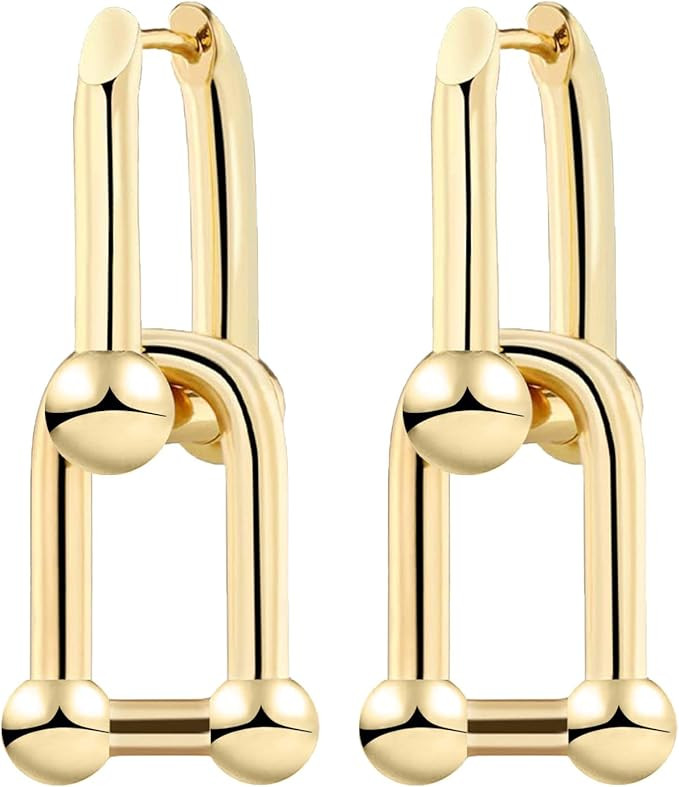 14K Gold Plated U Shape Pin Chunky Earring for women Y2K Style Drop Earrings Paperclip Link Chain... | Amazon (US)