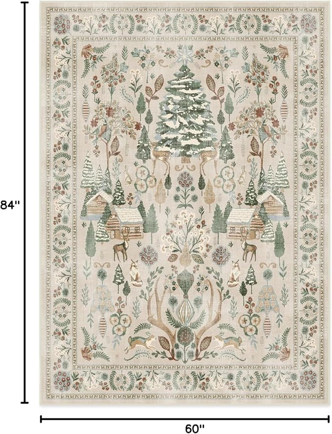 RUGGABLE Machine Washable Christmas Area Rug – Juniper Multicolor 5x7, Neutral, Stain-Resistant... | Amazon (US)
