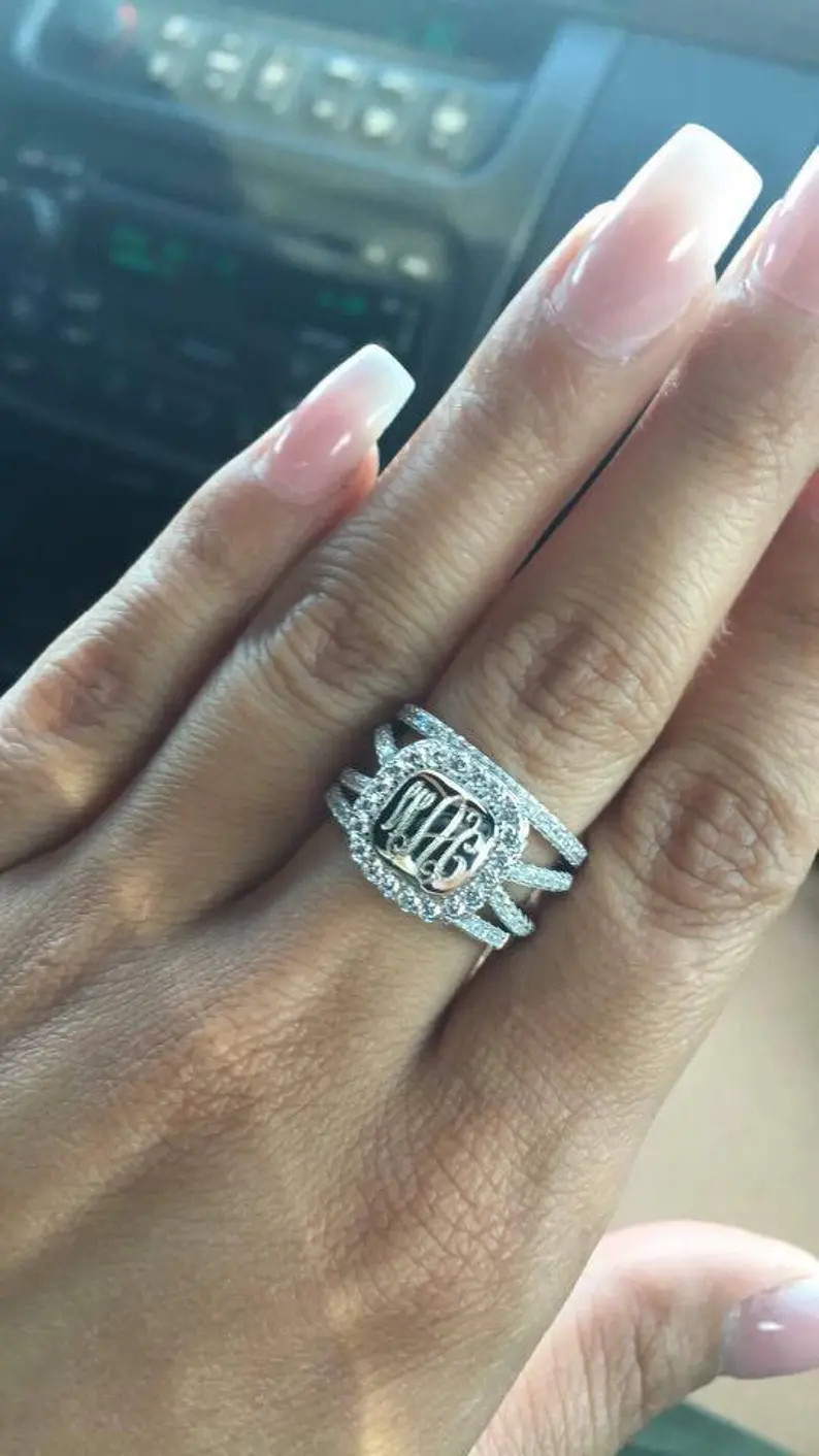 Monogram Ring Sterling Silver Stackable Ring Silver - Etsy | Etsy (US)