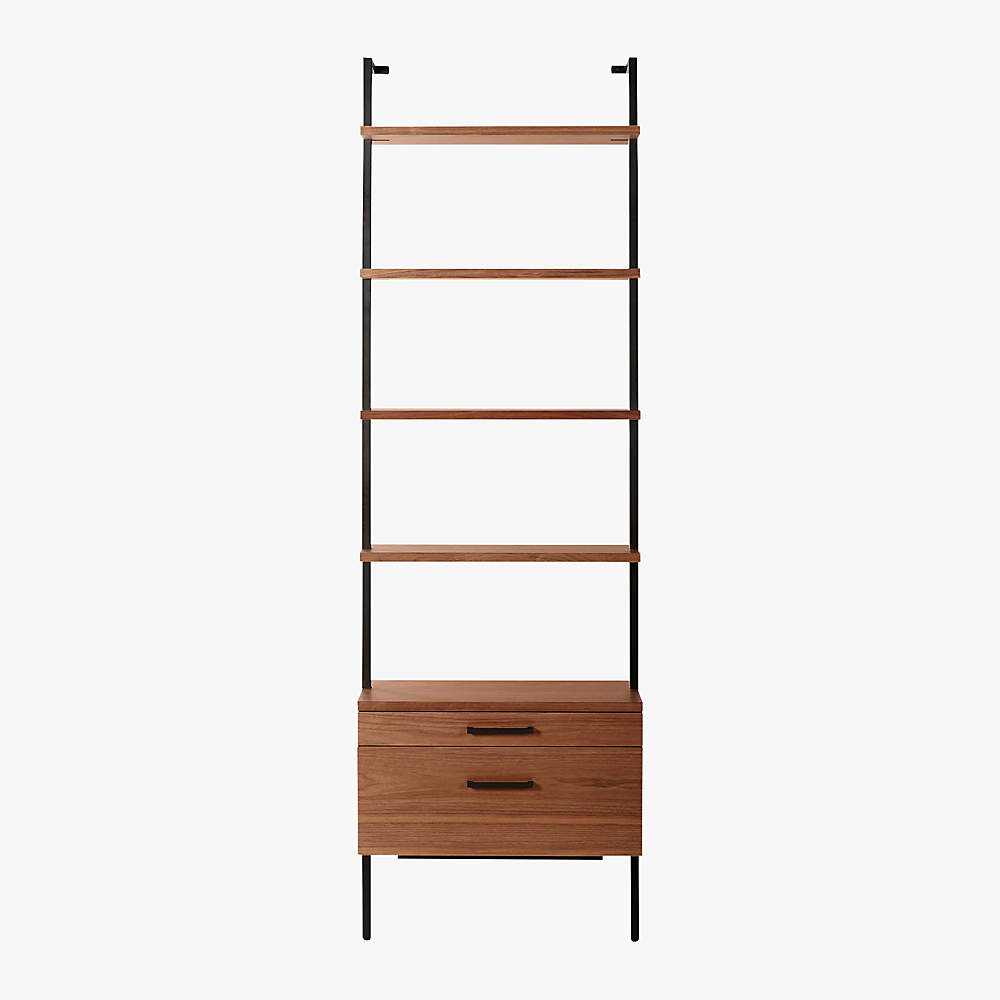 HELIX 96" WALNUT BOOKCASE WITH 2 DRAWERS | CB2