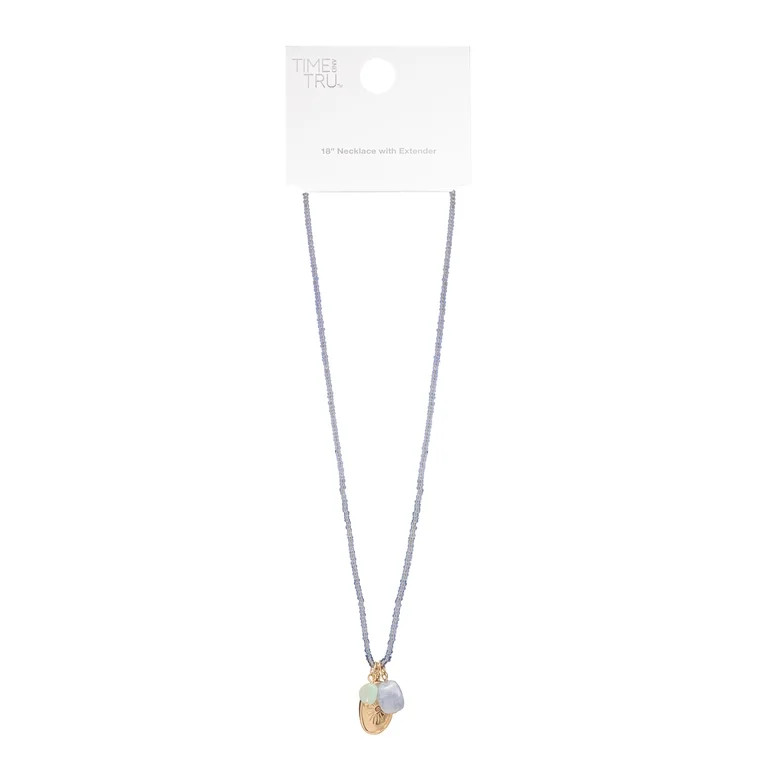 Time and Tru Women\u2019s Gold Tone Beaded Necklace with Mixed Charms | Walmart (US)