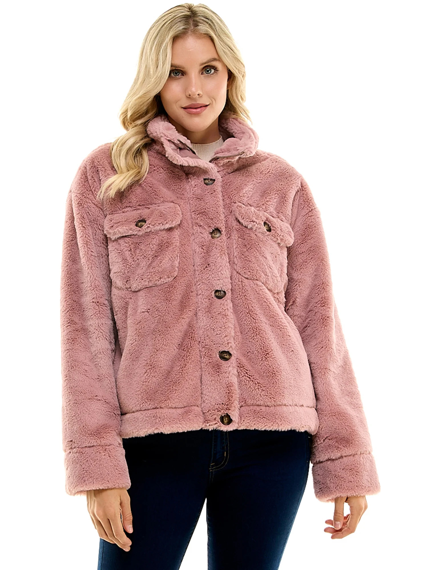 Time and Tru Women's Faux Fur Shacket | Walmart (US)