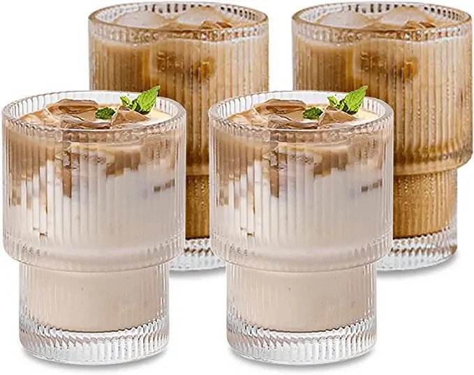 APPKER Stackable Ribbed Glassware Glass Cups Set of 4, Origami Style Fluted Vintage Transparent C... | Amazon (US)