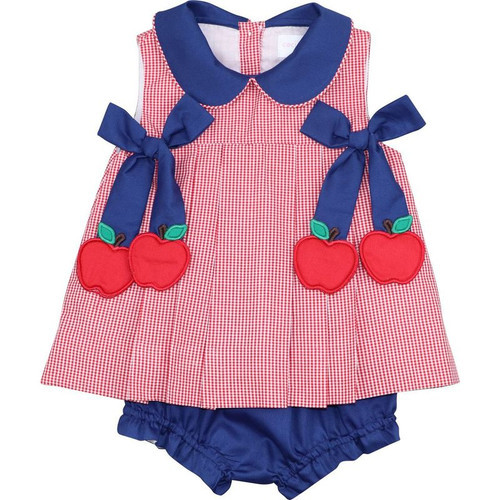 Navy And Red Gingham Apple Bow Diaper Set | Cecil and Lou