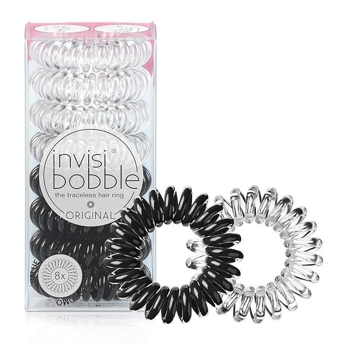 invisibobble Original Traceless Spiral Hair Ties - Pack of 8, Crystal Clear and True Black- Stron... | Amazon (US)