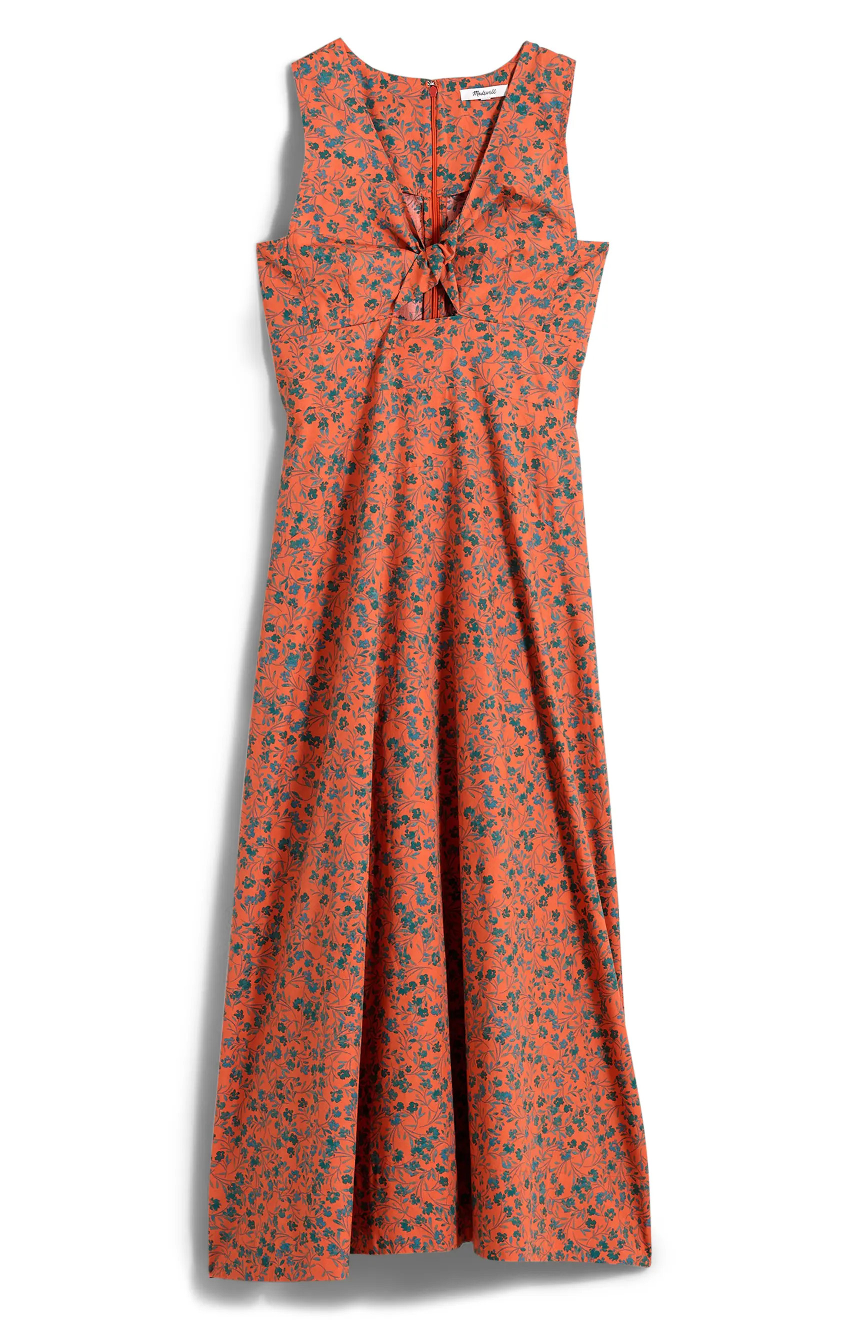 Madewell Floral Twist Front Poplin Midi Dress | Nordstrom | Nordstrom