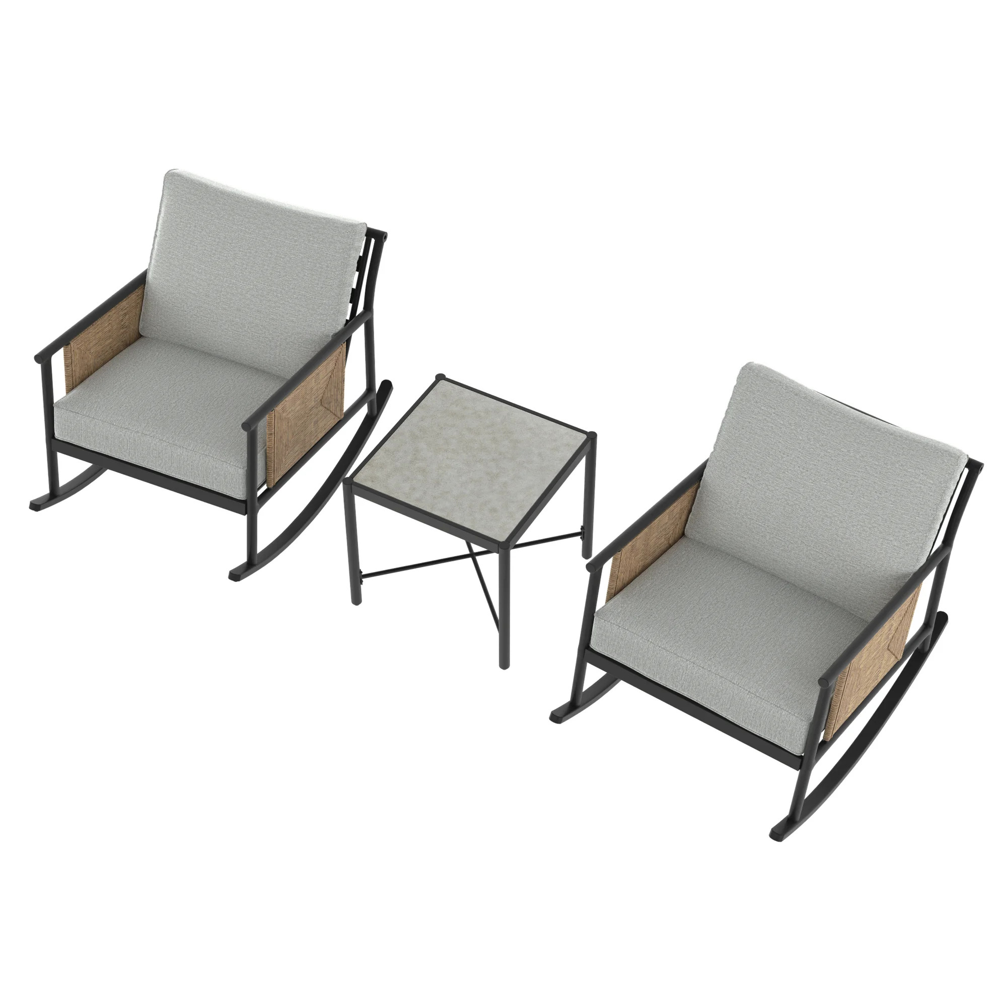 HOMETRENDS 3-Piece Steel Outdoor Rocking Chair Chat Set with Table & Cushions, Tan | Walmart (CA)