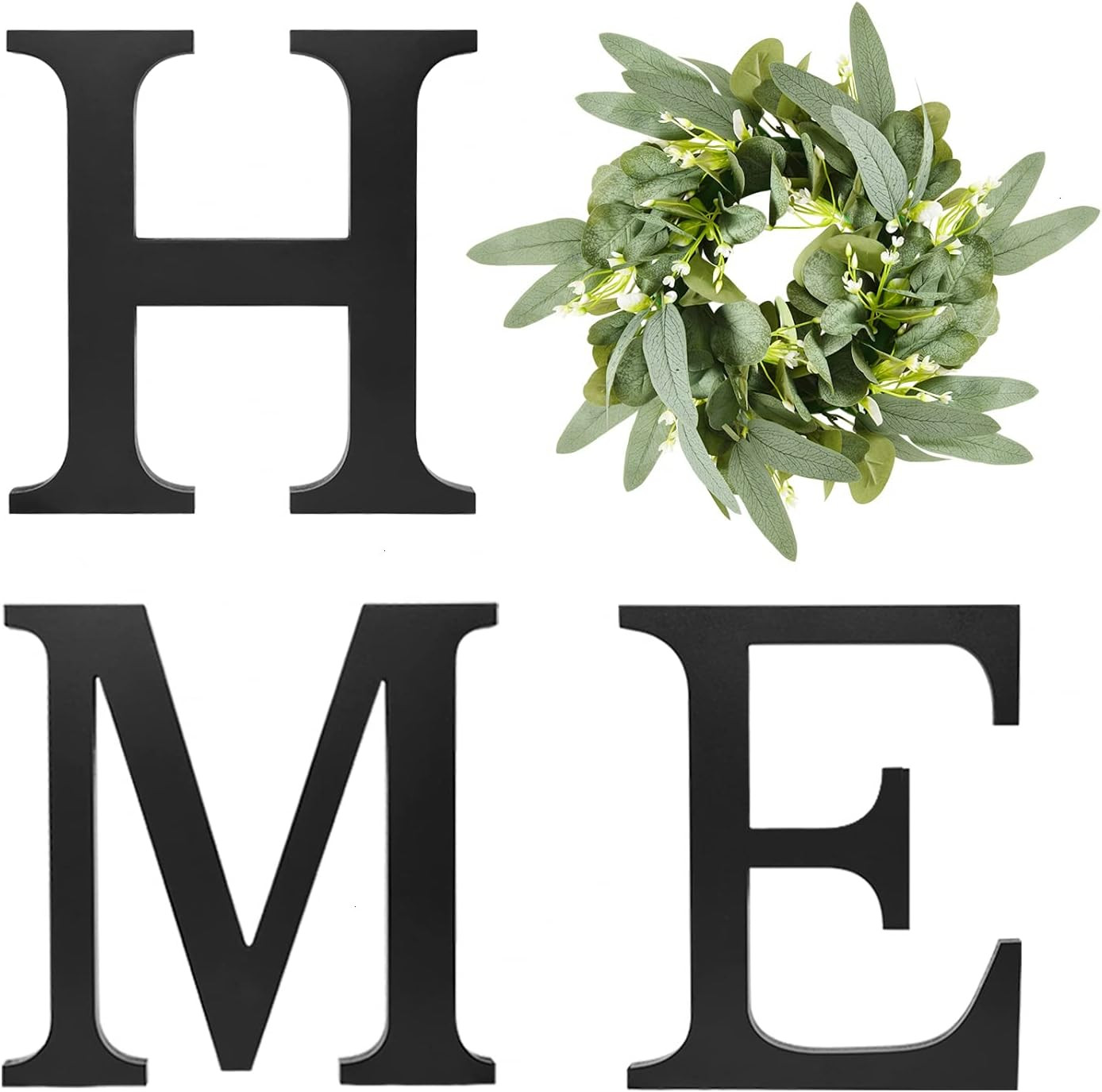 YoleShy Hanging Wooden Home Sign Wall Decor, Wood Home Letters for Wall with Wreath Artificial Eu... | Amazon (US)