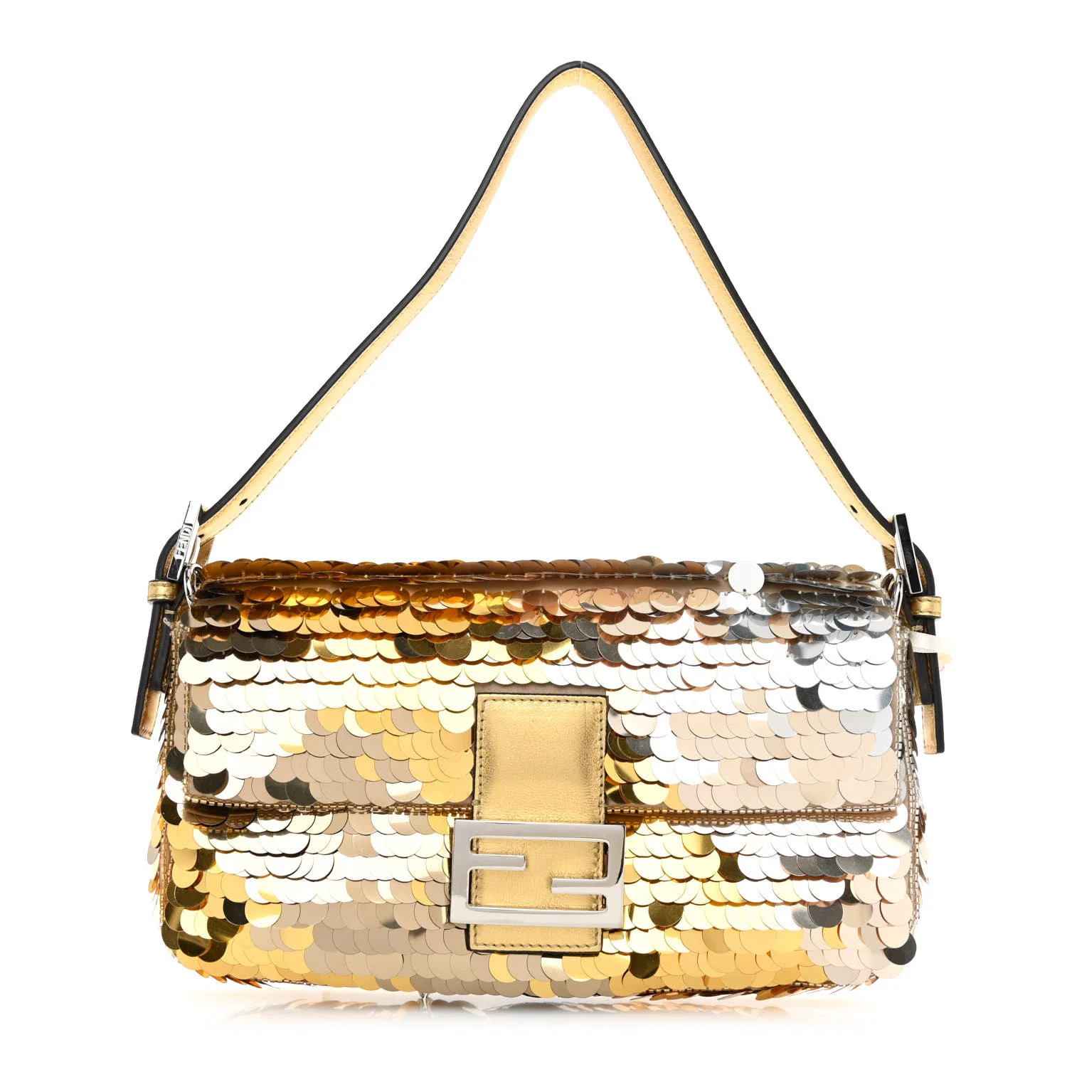 Fendi Sequin Paillettes Vitello Laminato Striped Baguette 1997 Oro Sfumato | FASHIONPHILE (US)