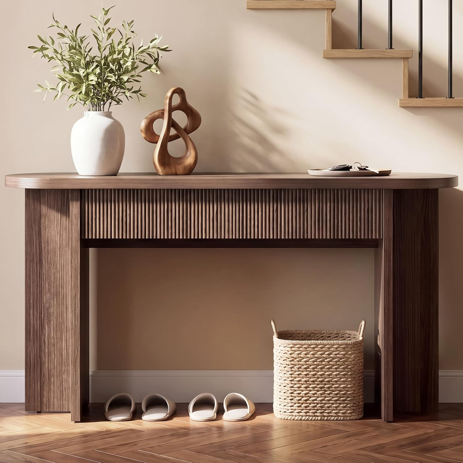 55" Fluted Entryway Console Table with 2 Drawers & Storage, Brown | Amazon (US)