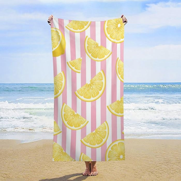 Lemon Slices on Pink and White Stripes Oversized Bath Towels, Highly Absorbent Quick Dry Soft Bea... | Amazon (US)