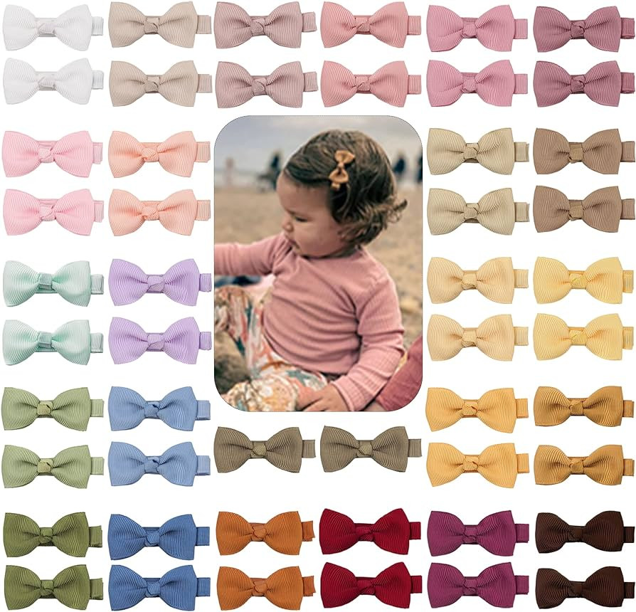 CÉLLOT Baby Hair Clips CELLOT 50PCS Baby Girls Fully Lined Baby Bows Hair Pins Tiny 2" Hair Bows... | Amazon (US)