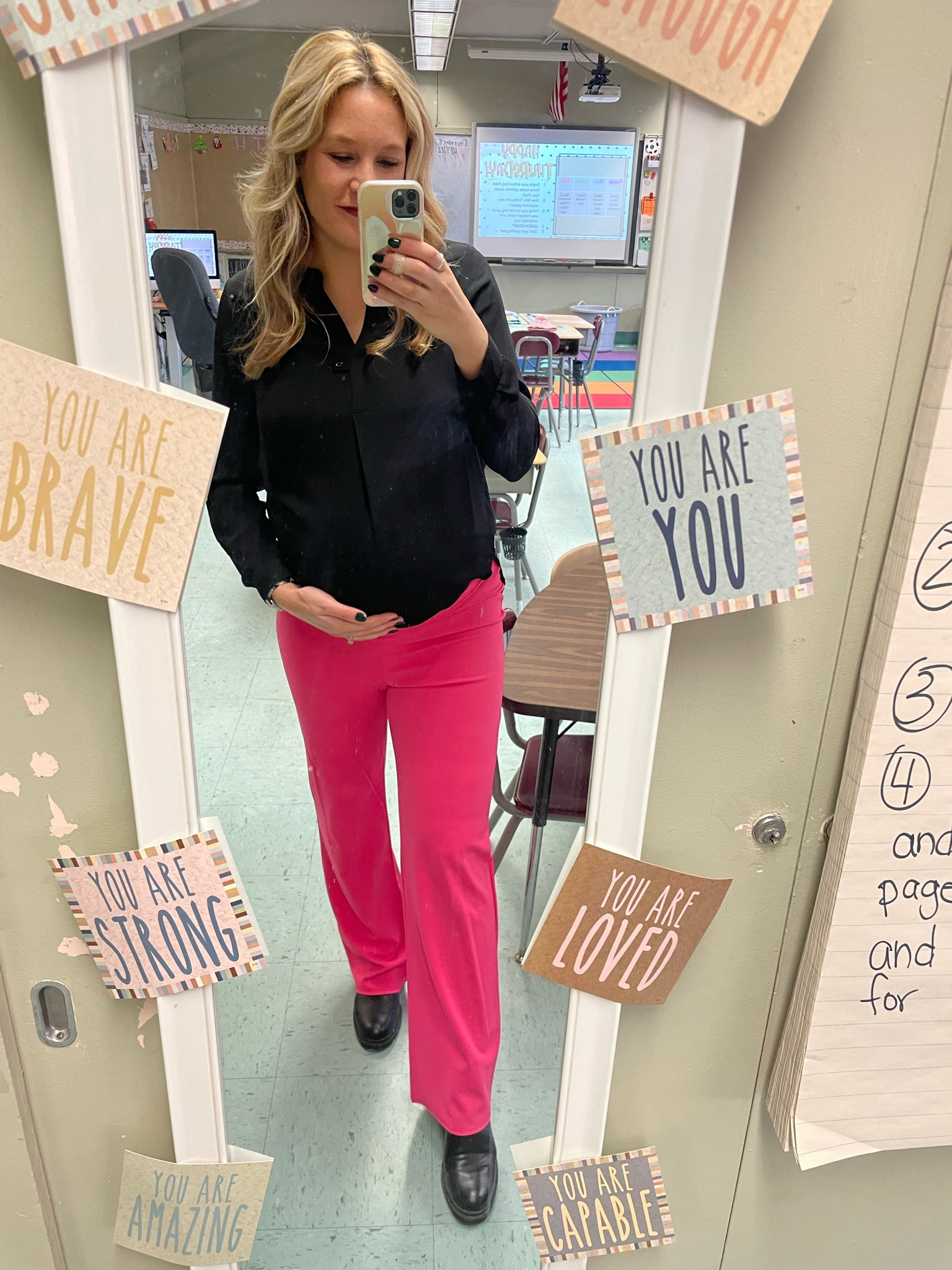 Pink stretchy pants for the win! 

#LTKbump #LTKworkwear #LTKunder50