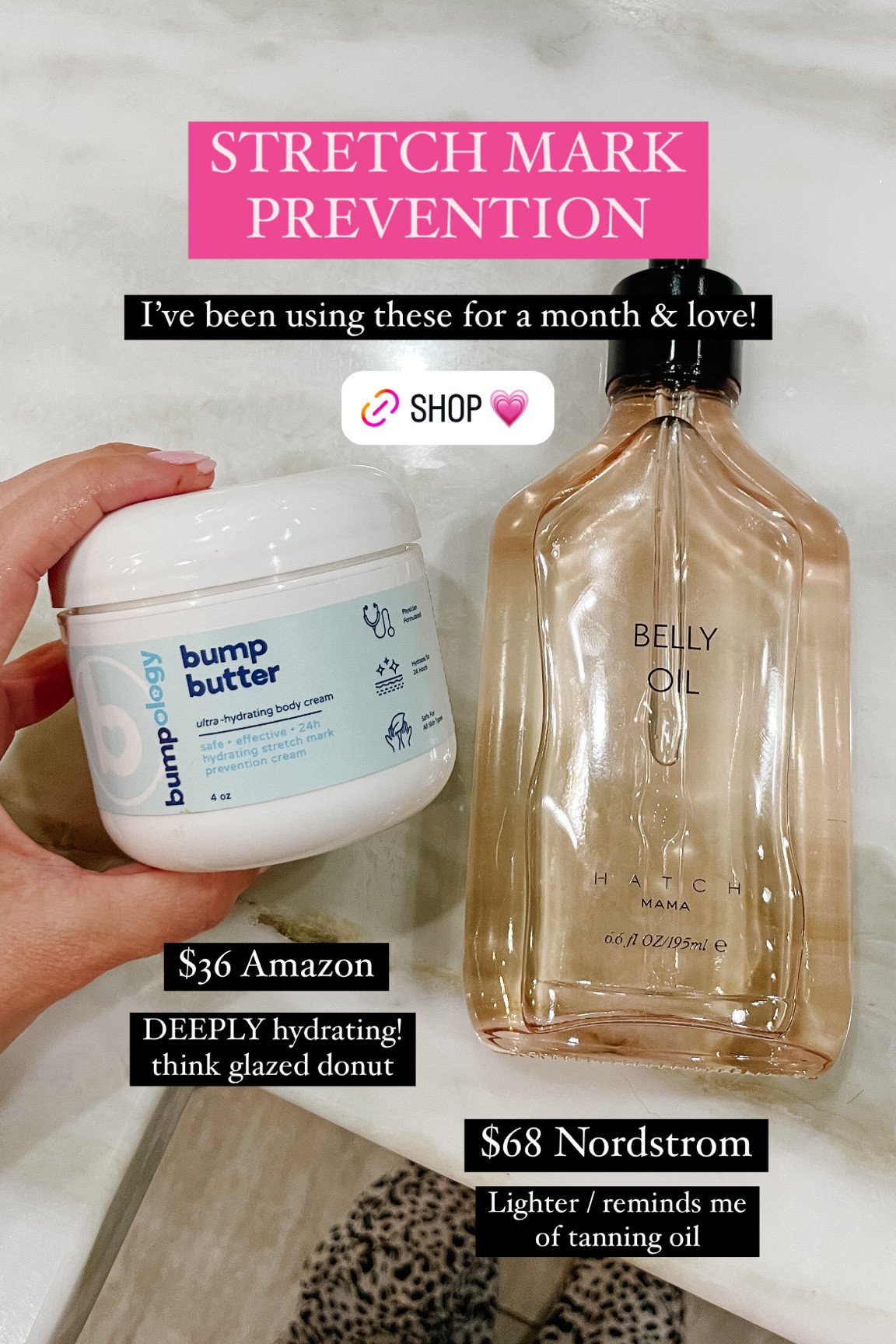 Stretch mark prevention for the bump!!! Out of the two, I like bumpology bump butter more because it’s deeply hydrating on another level. It almost feels like a thick lip mask but for your belly - think glazed donut. I do like the Hatch oil because it’s a little lighter / reminds me of tanning oil and seems to soak in faster so I’ve been using hatch oil in the AM and bumpology in the PM. 

Follow my shop @fivefootfeminine on the @shop.LTK app to shop this post and get my exclusive app-only content!



#LTKBump #LTKBaby #LTKBeauty