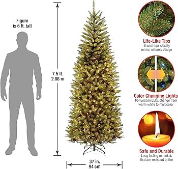 National Tree Company Artificial Pre-Lit Slim Christmas Tree, Green, Kingswood Fir, Dual Color LE... | Amazon (US)