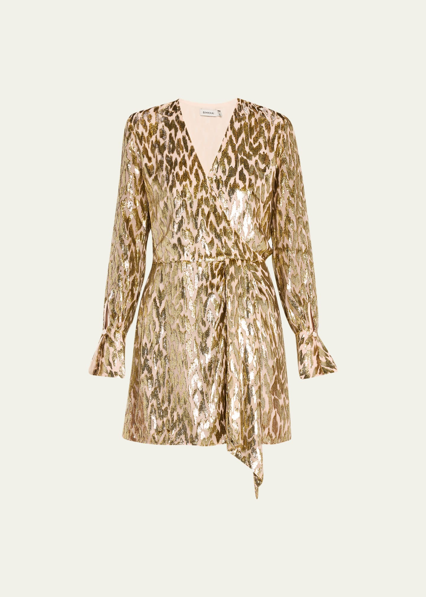 SIMKHAI Camryn Metallic Print Mini Wrap Dress | Bergdorf Goodman