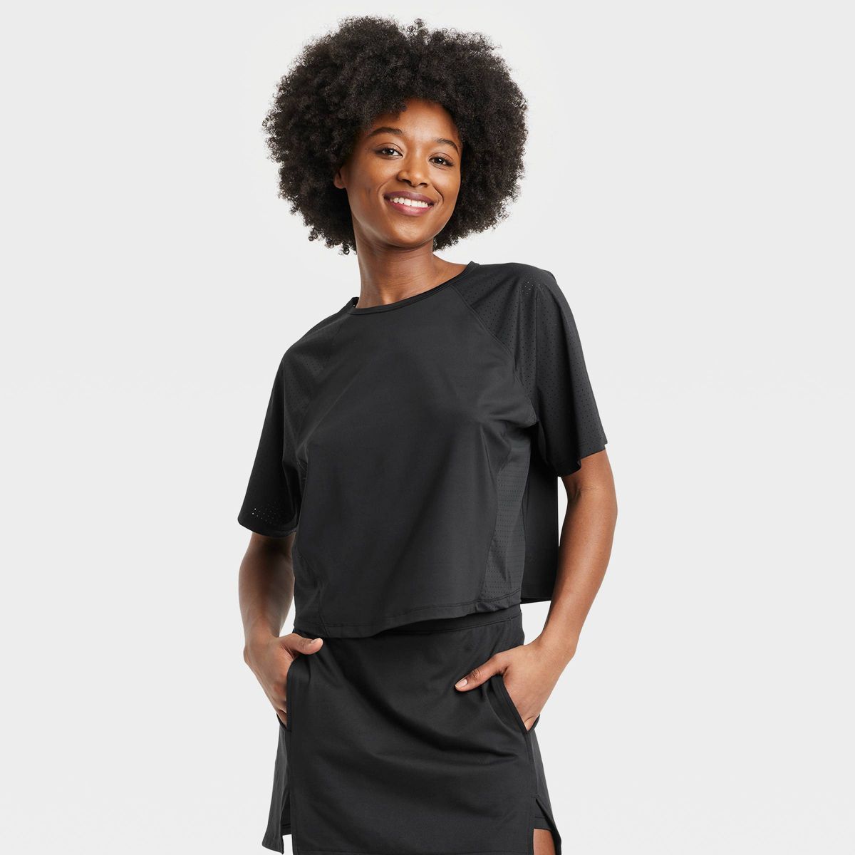 Women's Mesh Boxy Short Sleeve Shirt - All In Motion™ Black S | Target